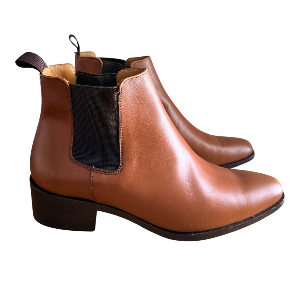 Jonndo Chelsea Boots Womens 7 38 Tan Leather Block Heel Spain EUC